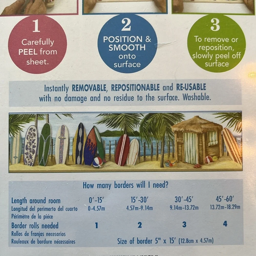 NEW Surf’s Up Peel Stick Wall Border 5in x 15ft Nursery Decor